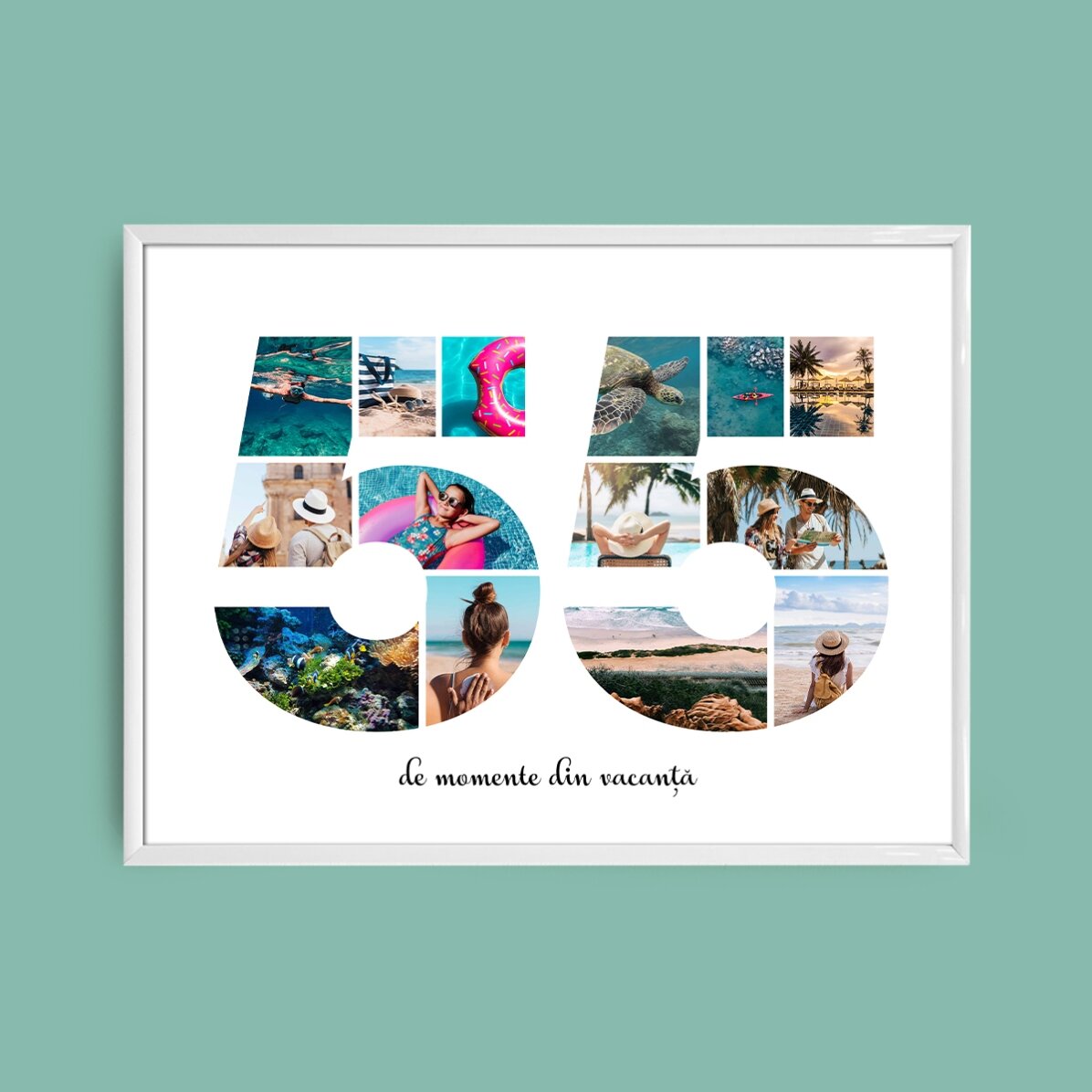 Személyre szabott tájkép vászon 14 fotóval, 55-ös modellszámmal és szöveges üzenettel