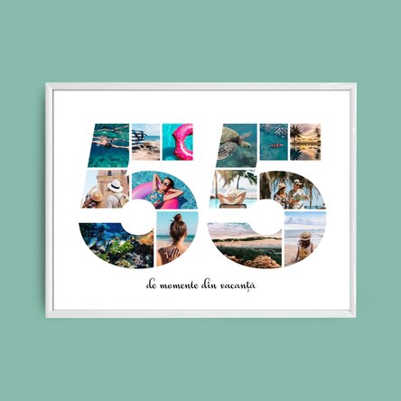 Személyre szabott tájkép vászon 14 fotóval, 55-ös modellszámmal és szöveges üzenettel