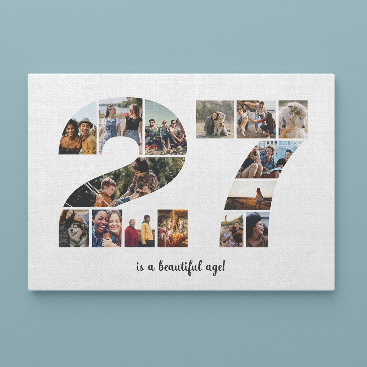 Tablou landscape personalizat cu 15 poze model numărul 27 și mesaj text