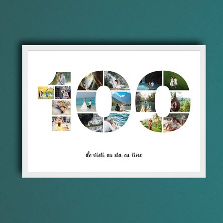 Tablou landscape personalizat cu 17 poze model numărul 100 și mesaj text