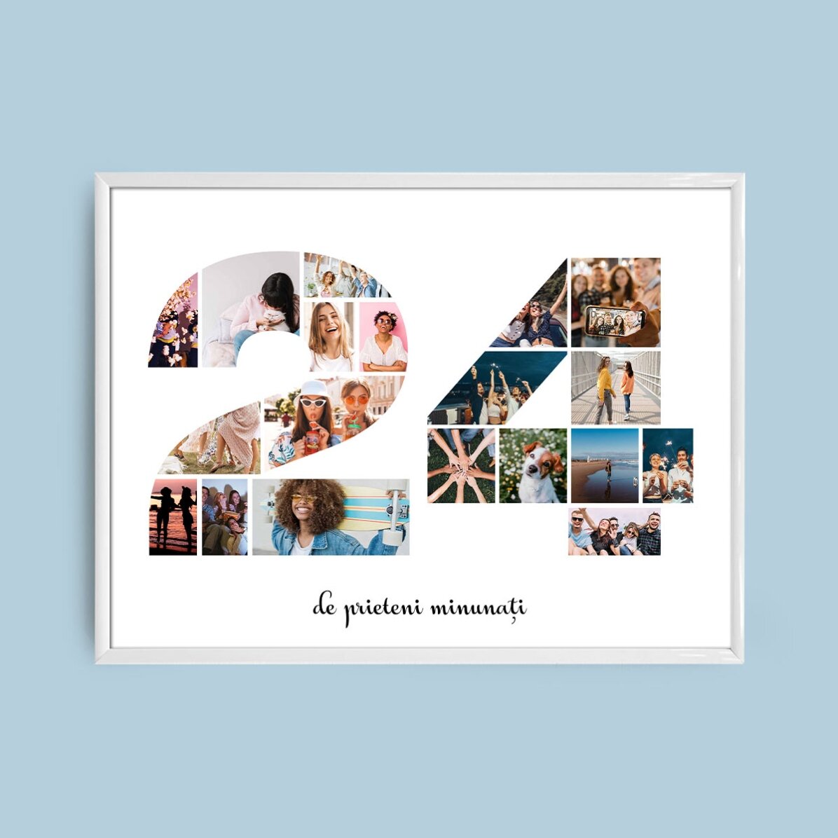 Személyre szabott tájképes képkeret 19 fotóval, 24-es modellszámmal és szöveges üzenettel