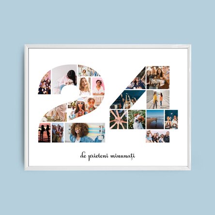 Személyre szabott tájképes képkeret 19 fotóval, 24-es modellszámmal és szöveges üzenettel