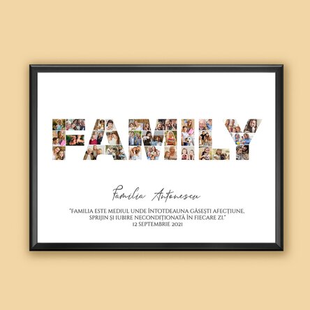 Tablou landscape personalizat cu 30 de poze și text - Family