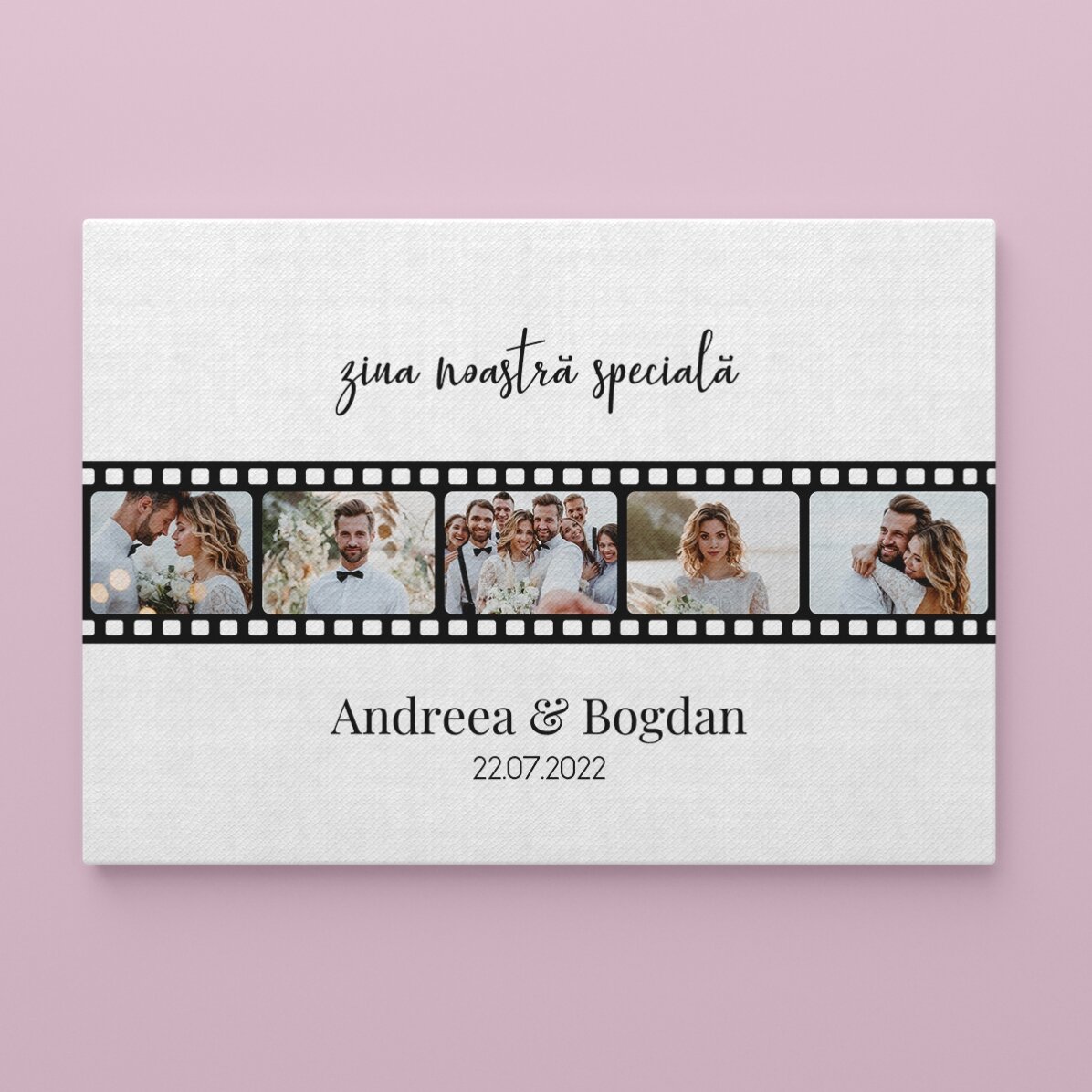 Tablou landscape personalizat cu 5 poze și text - ziua noastră specială