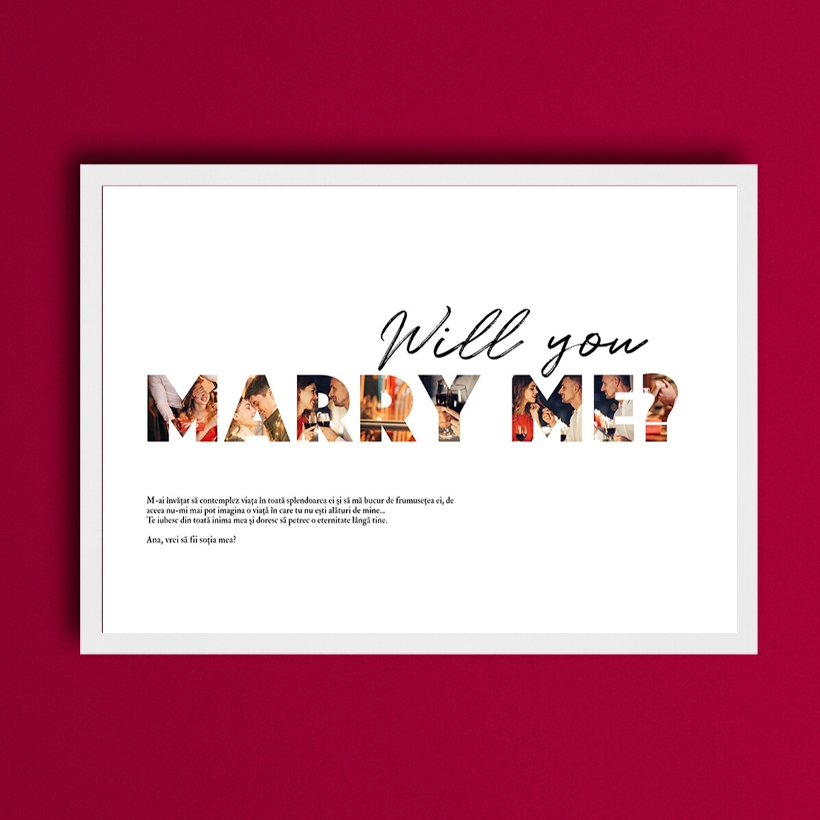 Tablou landscape personalizat cu 8 poze și text - Will you marry me?