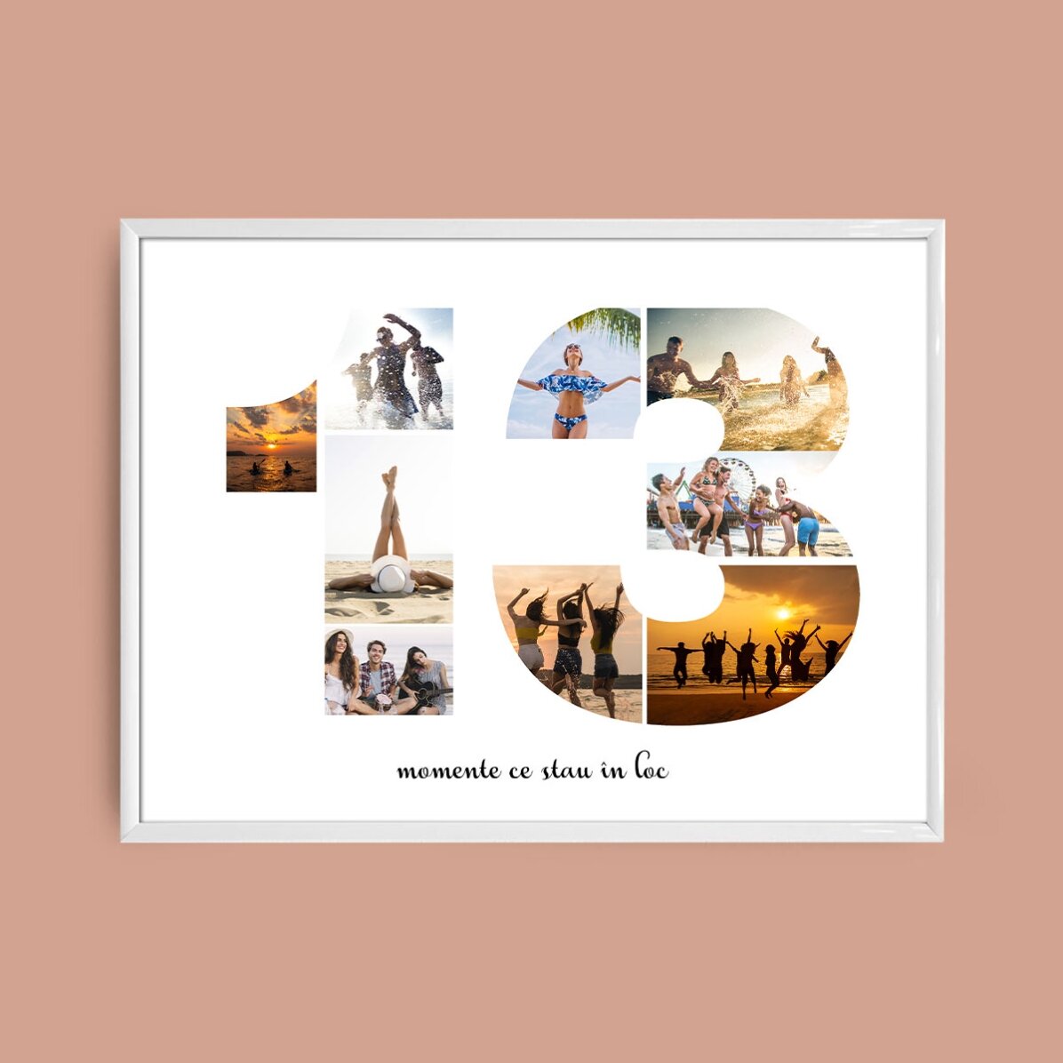 Személyre szabott tájkép vászon 9 fotóval, modellszám 13 és szöveges üzenettel