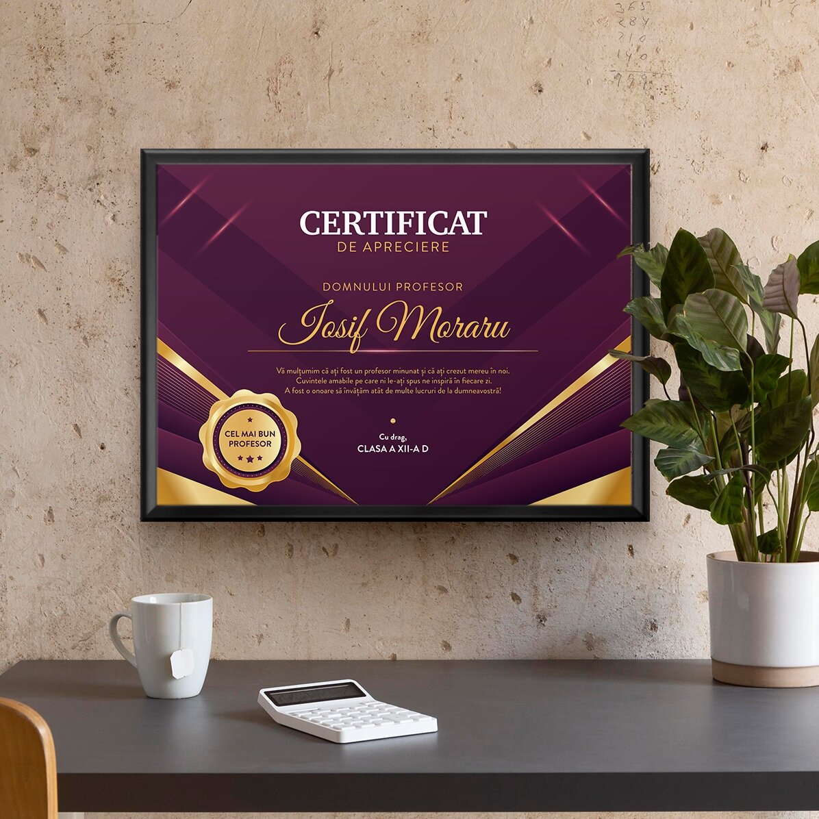 Tablou landscape personalizat - model diplomă de apreciere pentru profesori