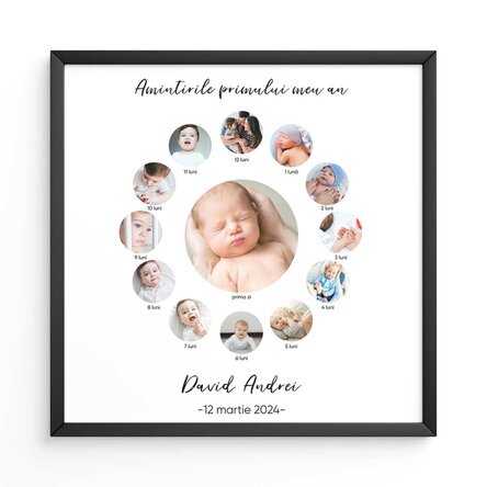 Tablou personalizat cu 13 fotografii și text - Un an de fericire