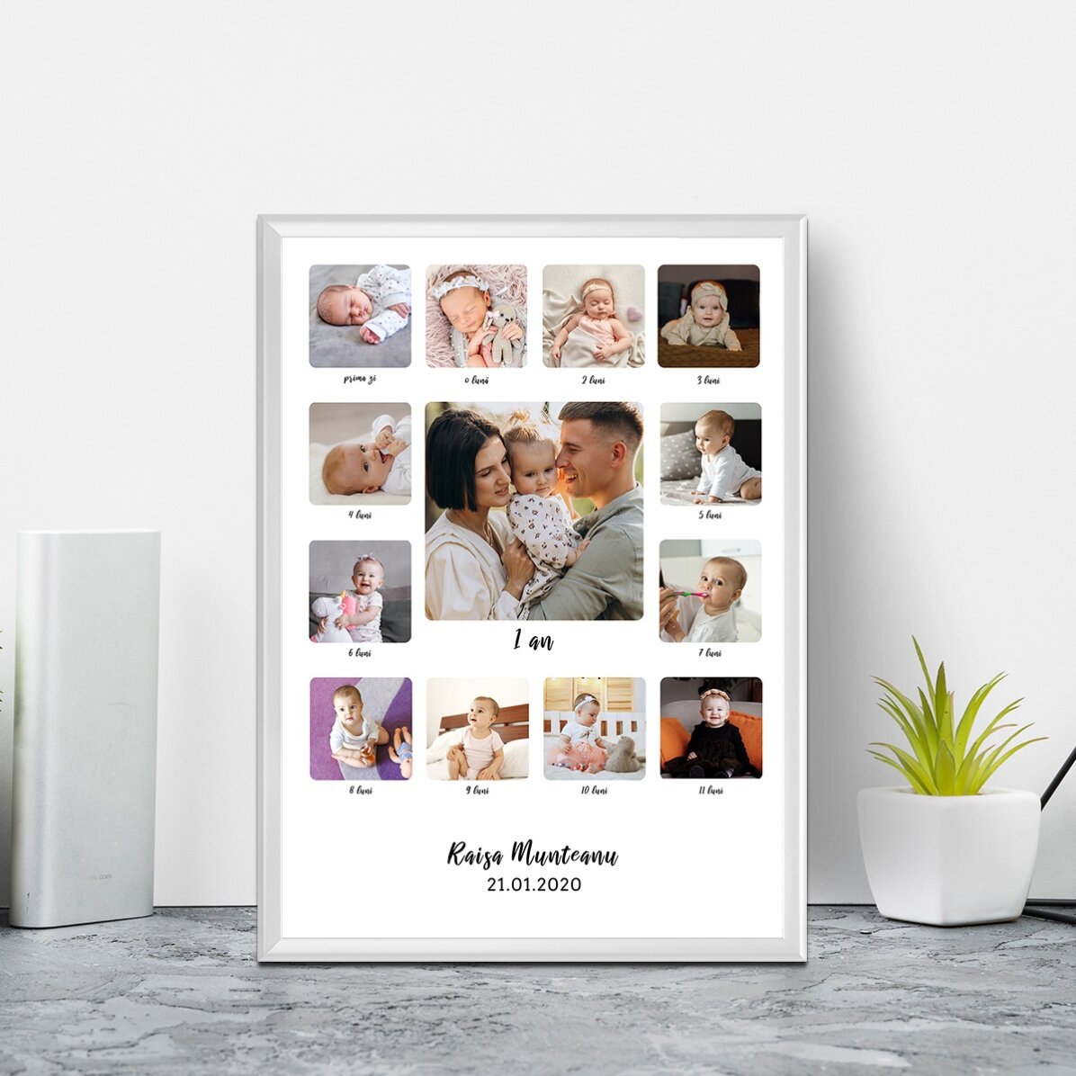 Tablou personalizat cu 13 poze și text - Primul meu an