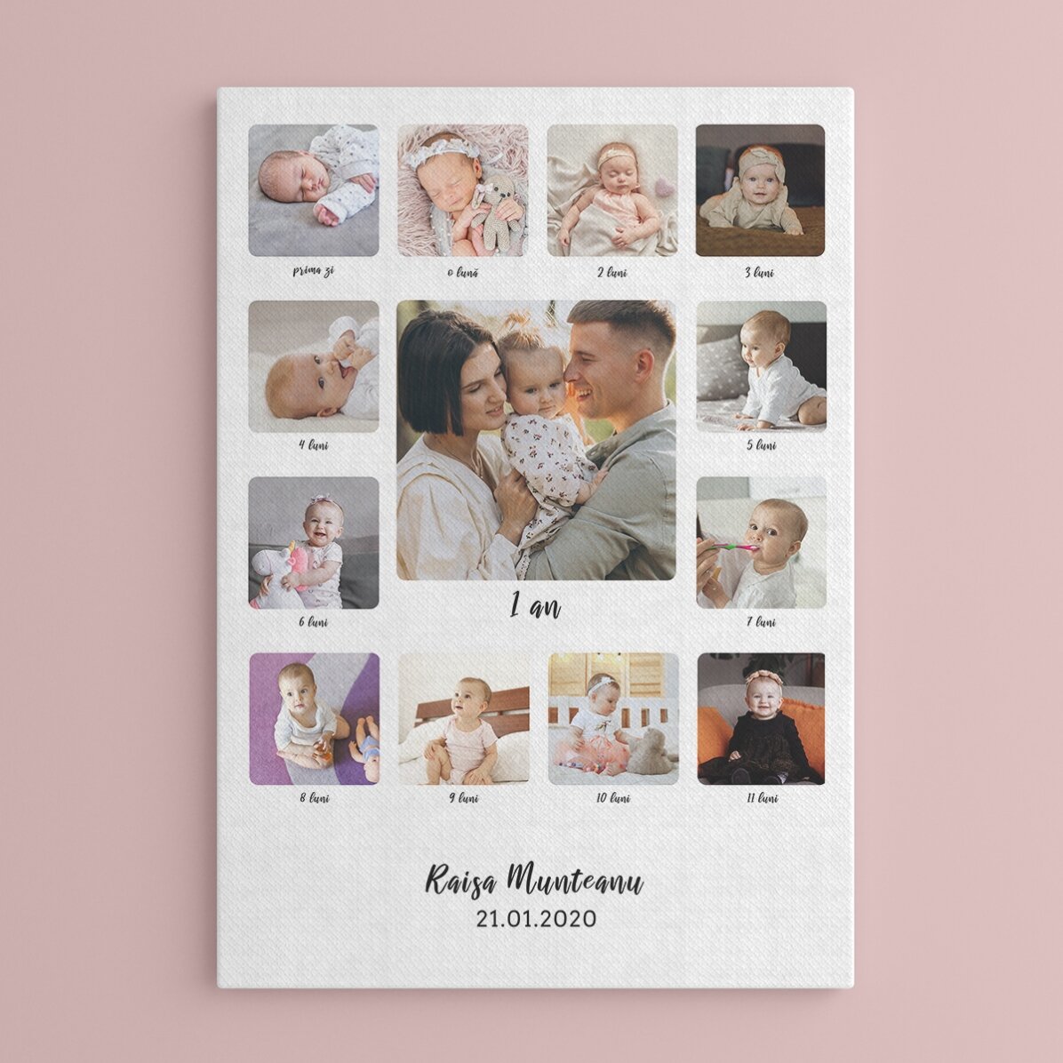 Tablou personalizat cu 13 poze și text - Primul meu an