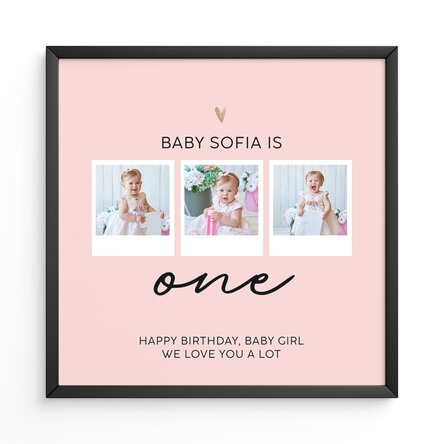 Tablou personalizat cu 3 poze și mesaj - Birthday baby