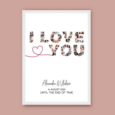 Tablou personalizat cu 39 de fotografii și text - I love you