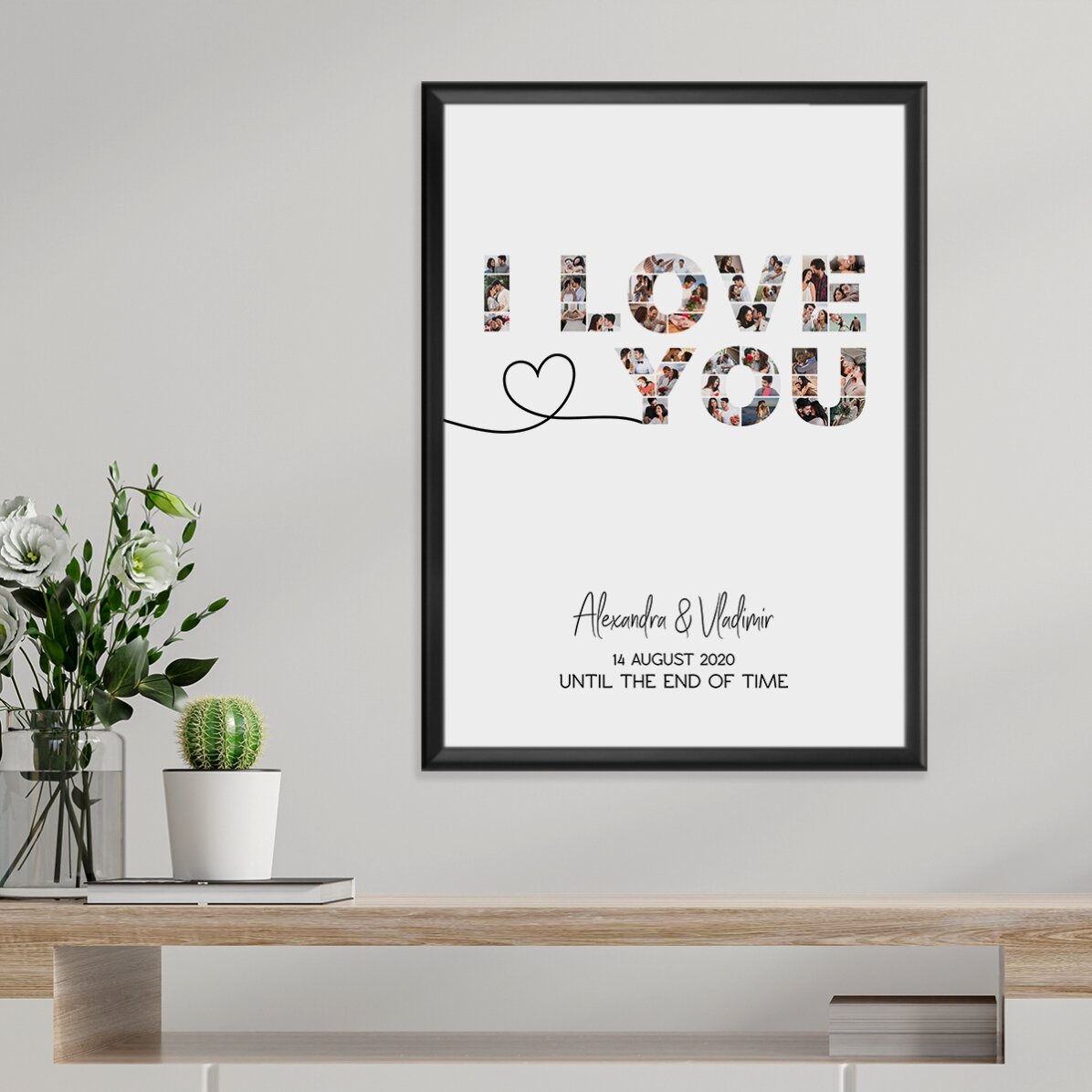 Tablou personalizat cu 39 de fotografii și text - I love you