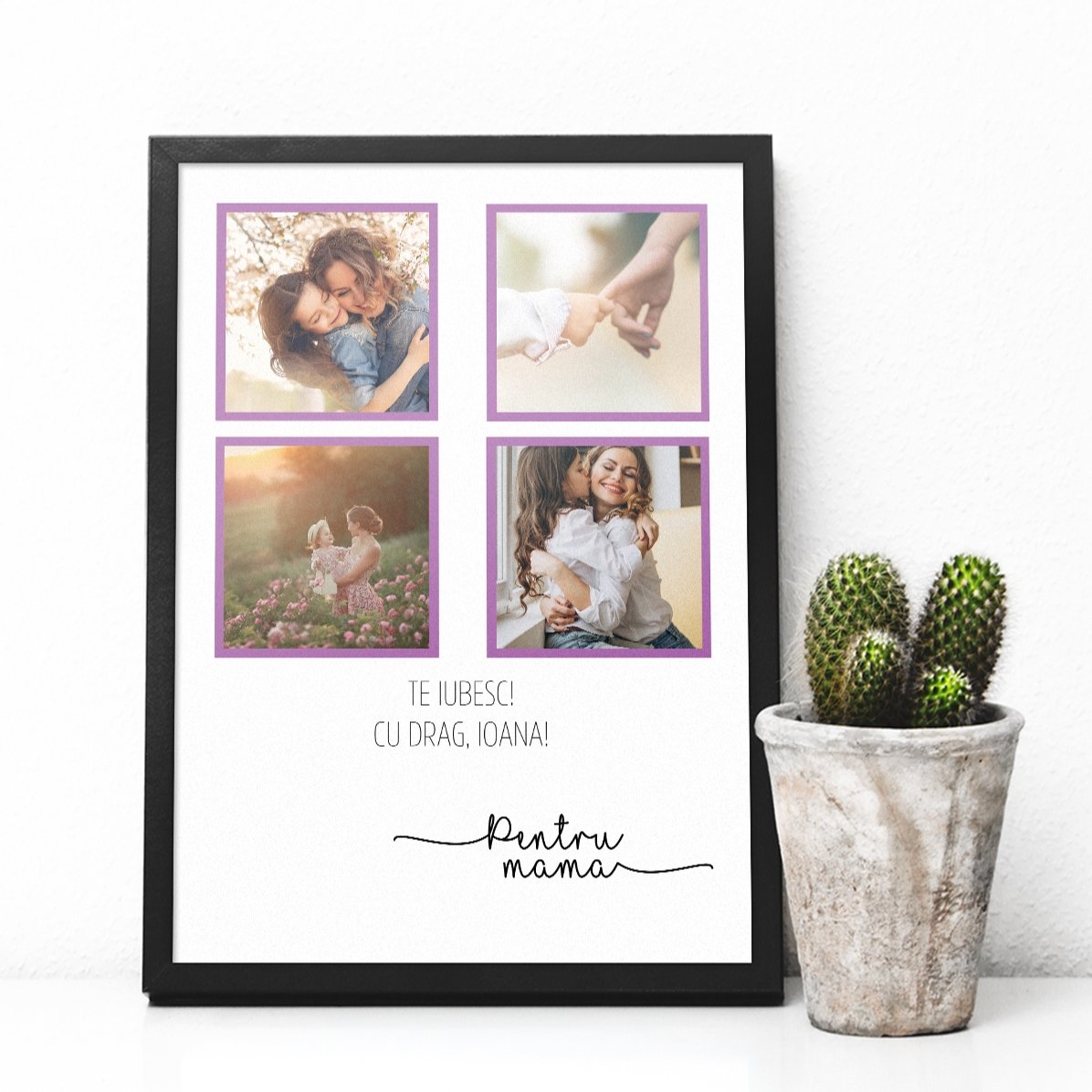 Tablou personalizat cu 4 poze și mesaj - Pentru mama