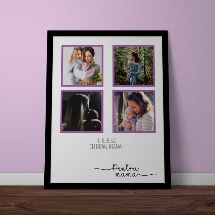 Tablou personalizat cu 4 poze și mesaj - Pentru mama