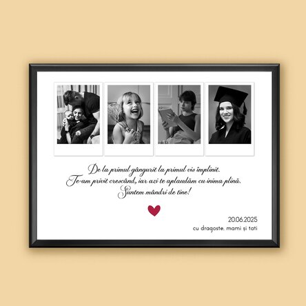 Tablou personalizat cu 4 poze și text  - Amintiri dragi