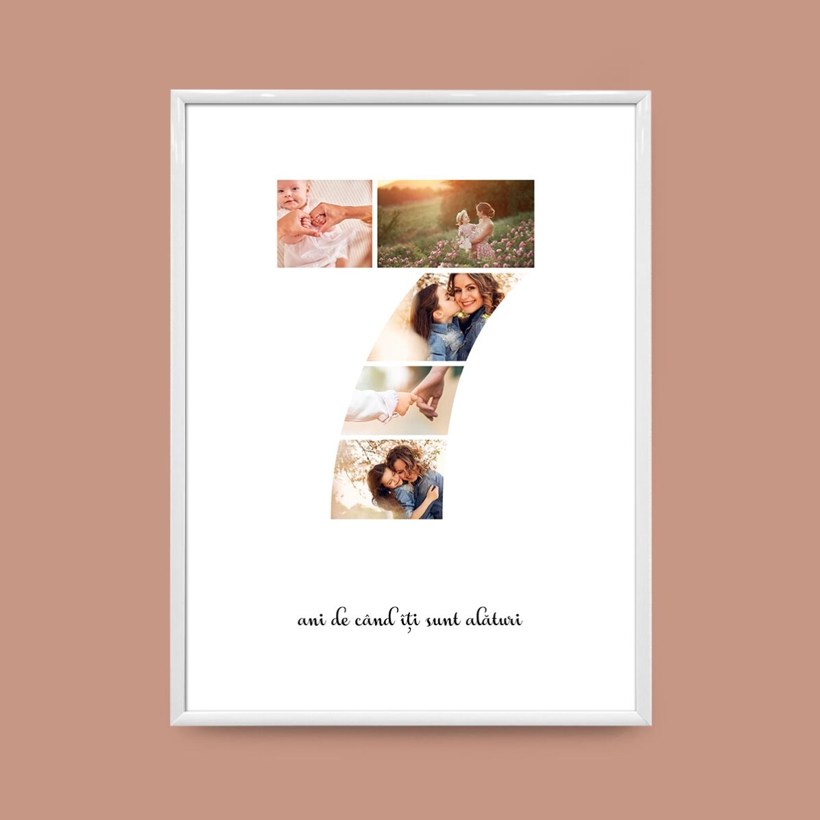 Személyre szabott vászon 5 fotóval, 7-es modellszámmal és szöveges üzenettel