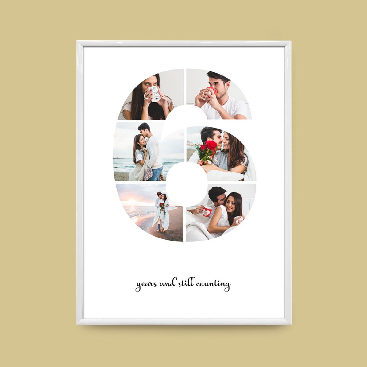 Személyre szabott vászon 6 fotóval, 6-os modellszámmal és szöveges üzenettel