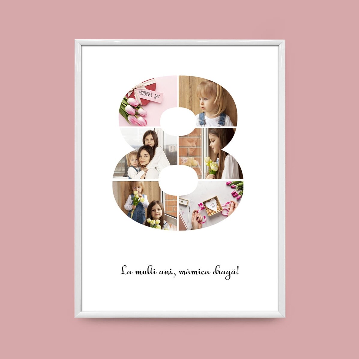 Személyre szabott vászon 6 fotóval, 8-as modellszámmal és szöveges üzenettel