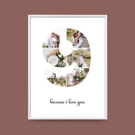 Személyre szabott vászon 6 fotóval, 9-es modellszámmal és szöveges üzenettel