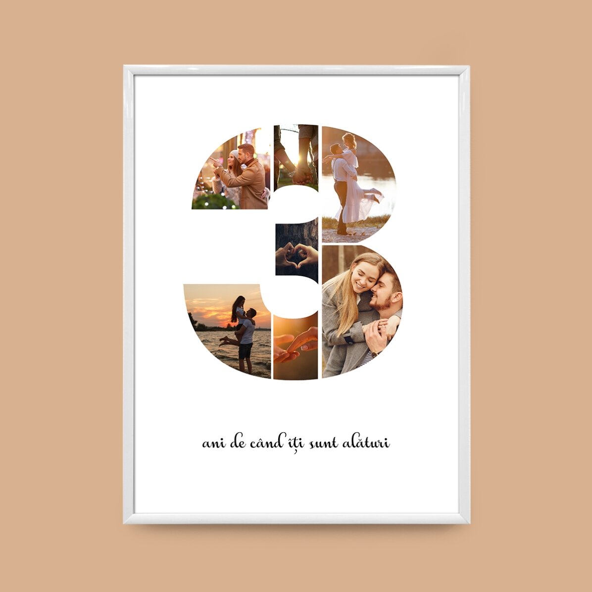 Személyre szabott vászon 7 fotóval, 3-as modellszámmal és szöveges üzenettel