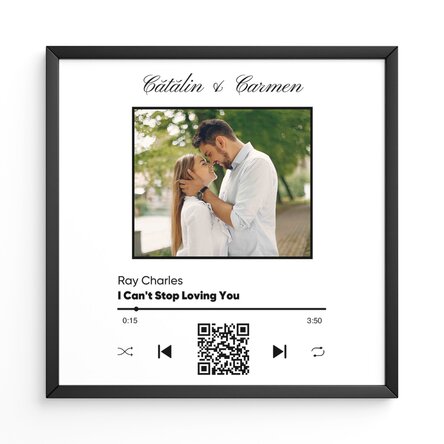 Tablou personalizat cu o poză, cod QR și text - Melodia noastră