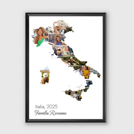 Tablou personalizat cu 9 poze și text - Italia
