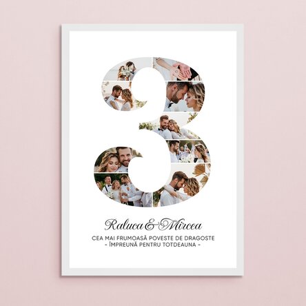 Tablou personalizat cu cifra 3, fotografii și mesaj - Aniversare relație