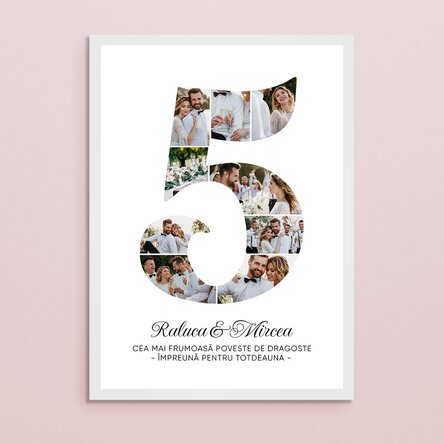 Tablou personalizat cu cifra 5, fotografii și mesaj - Aniversare relație