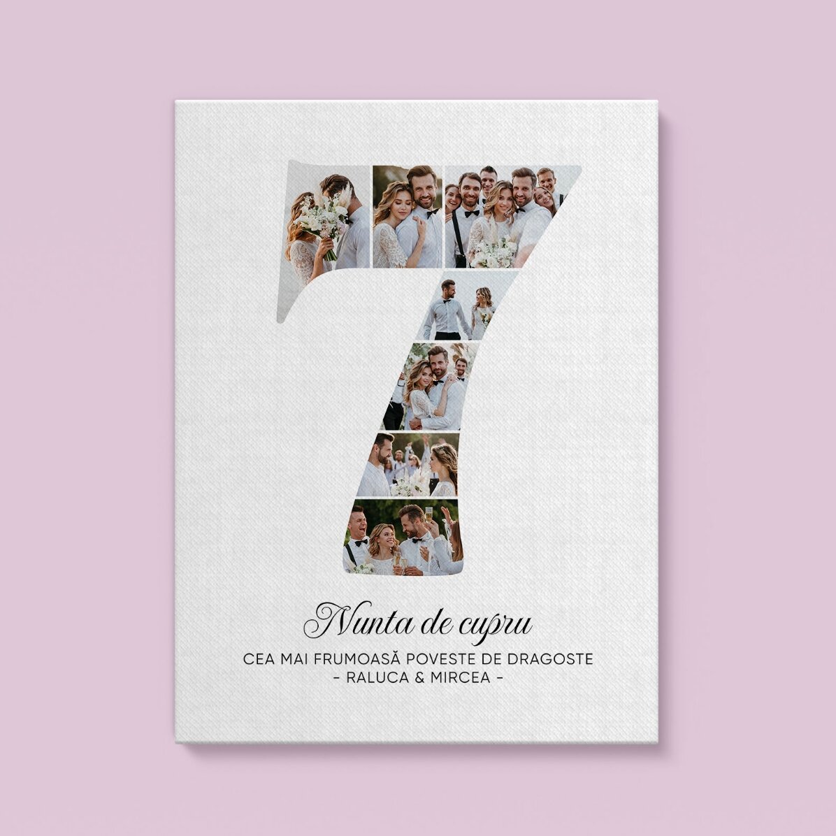 Tablou personalizat cu cifra 7, fotografii și mesaj - Aniversare relație