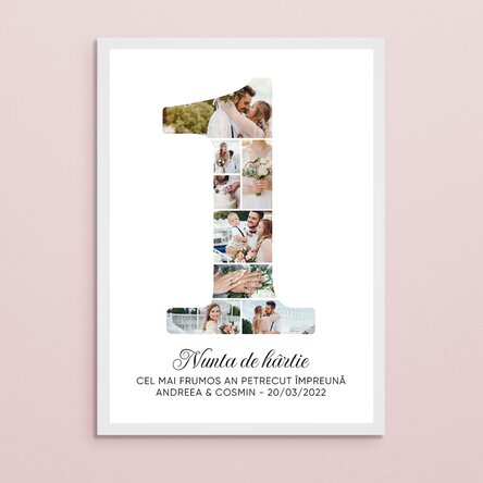 Tablou personalizat cu cifra 1, fotografii și mesaj - Aniversare relație