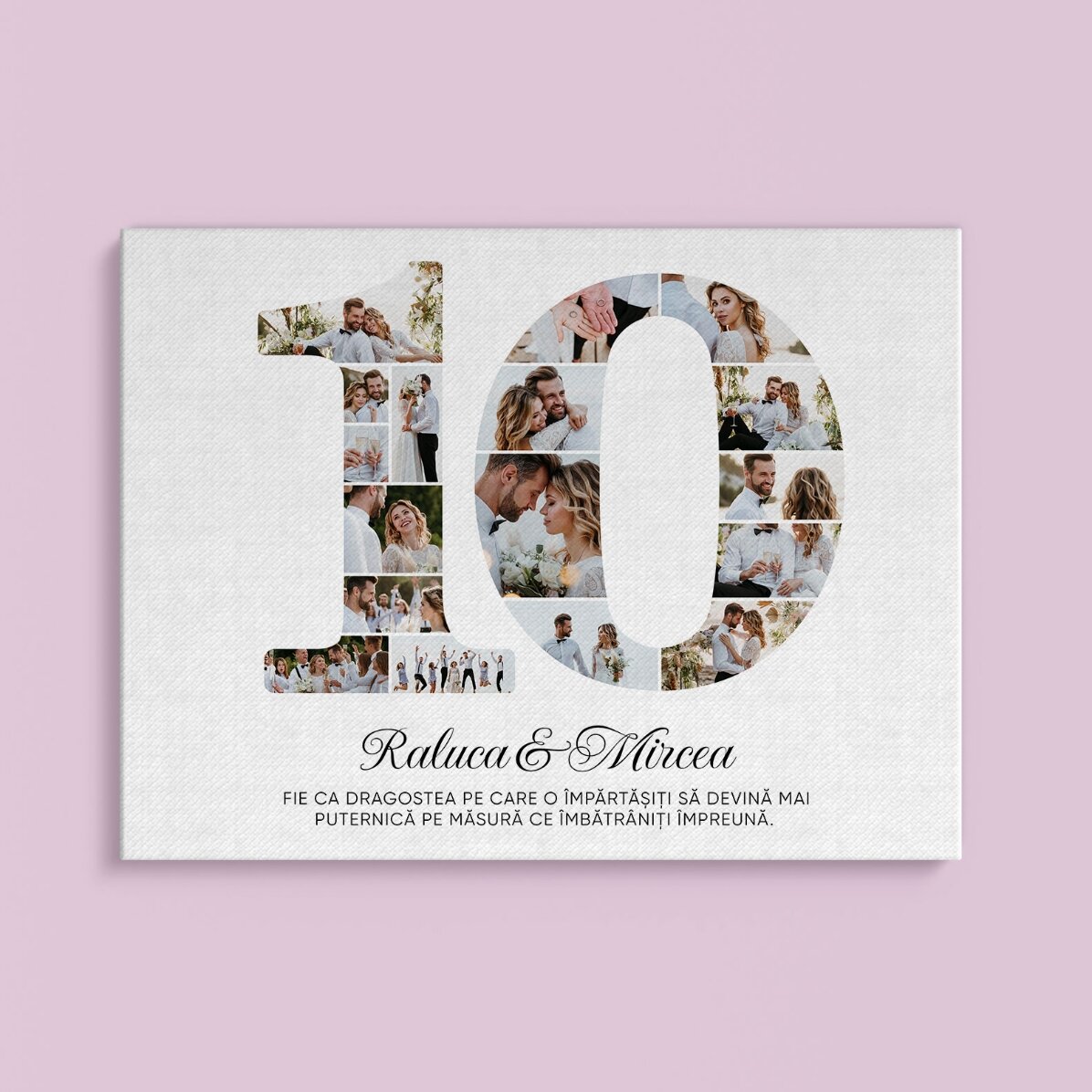 Tablou personalizat cu numărul 10, fotografii și mesaj - Aniversare relație