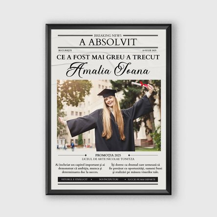 Tablou personalizat cu o poză și text de Absolvire - Știre nouă 