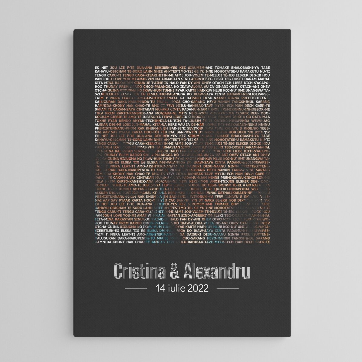 Tablou personalizat cu o poză și text - Te iubesc în 100 de limbi