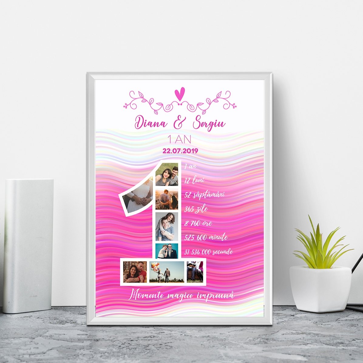 Tablou personalizat cu poze și text - Aniversare de un an