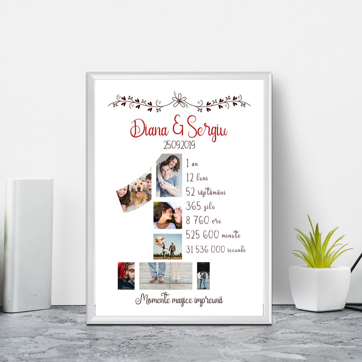 Tablou personalizat cu poze și text - Un an