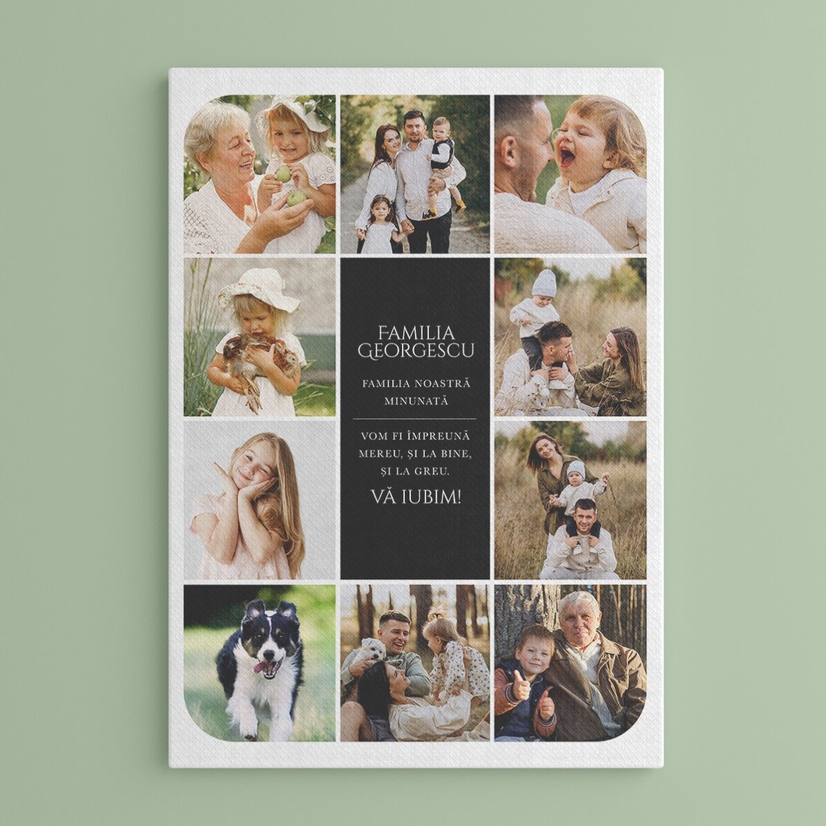 Tablou personalizat cu text și 10 poze - Familia noastră