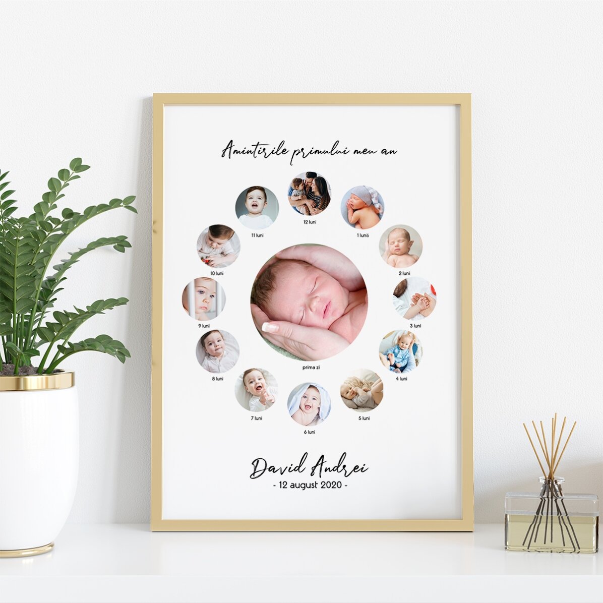 Tablou personalizat cu text și 13 fotografii - Un an de fericire