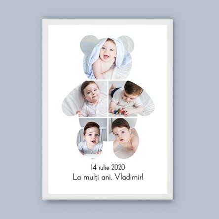 Tablou personalizat cu text și 5 fotografii - Teddy Bear
