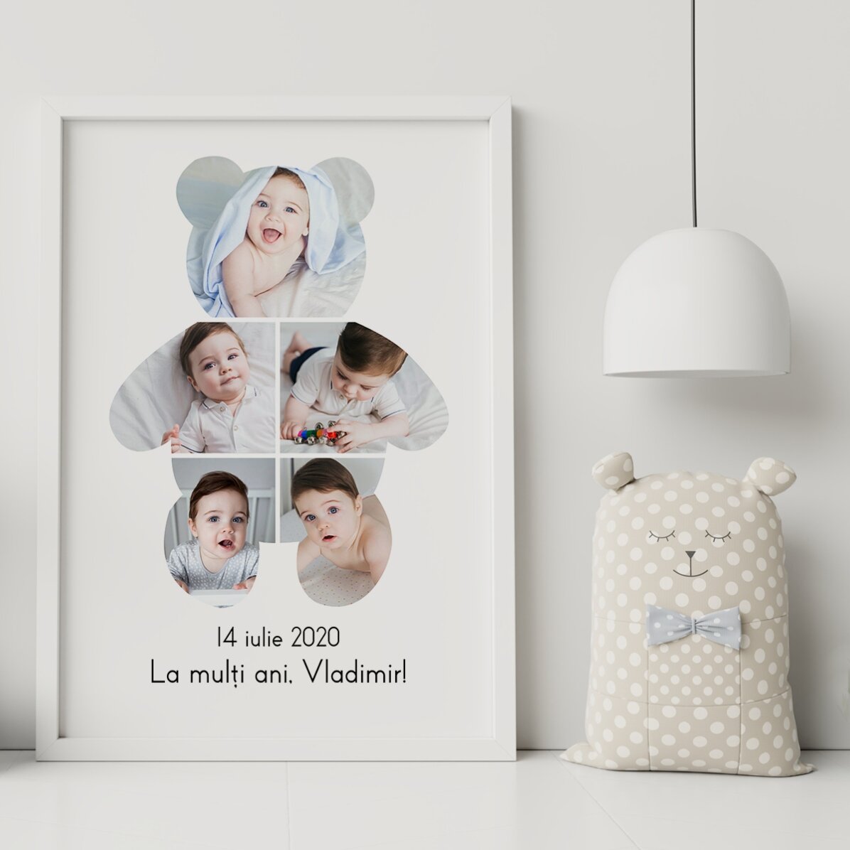 Tablou personalizat cu text și 5 fotografii - Teddy Bear