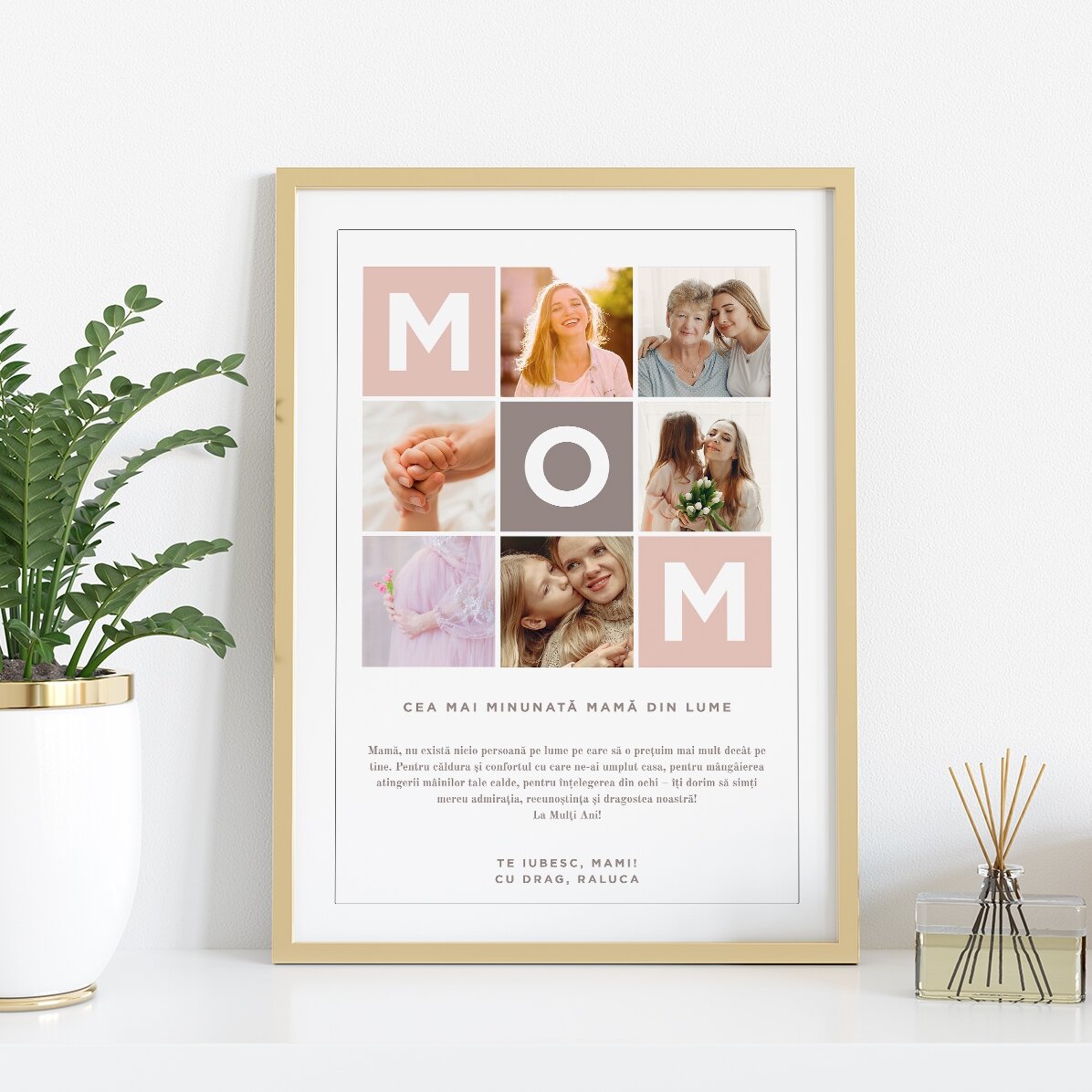 Tablou personalizat cu text și 6 poze - MOM