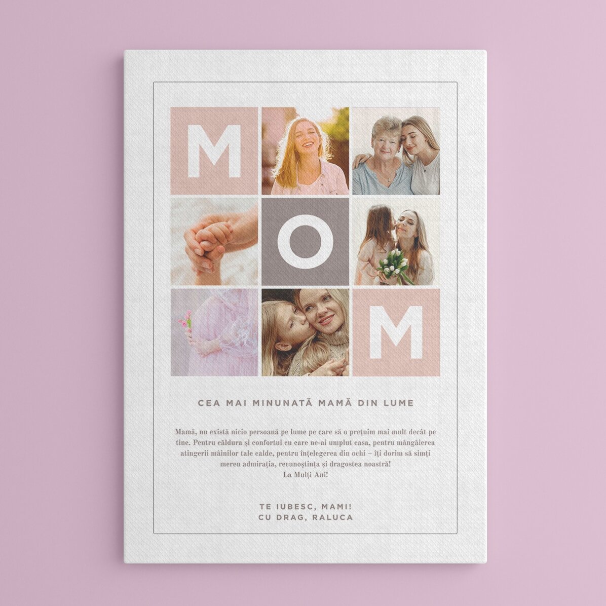 Tablou personalizat cu text și 6 poze - MOM