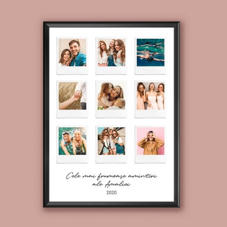 Tablou personalizat cu text și 9 poze stil Polaroid - Cele mai frumoase momente