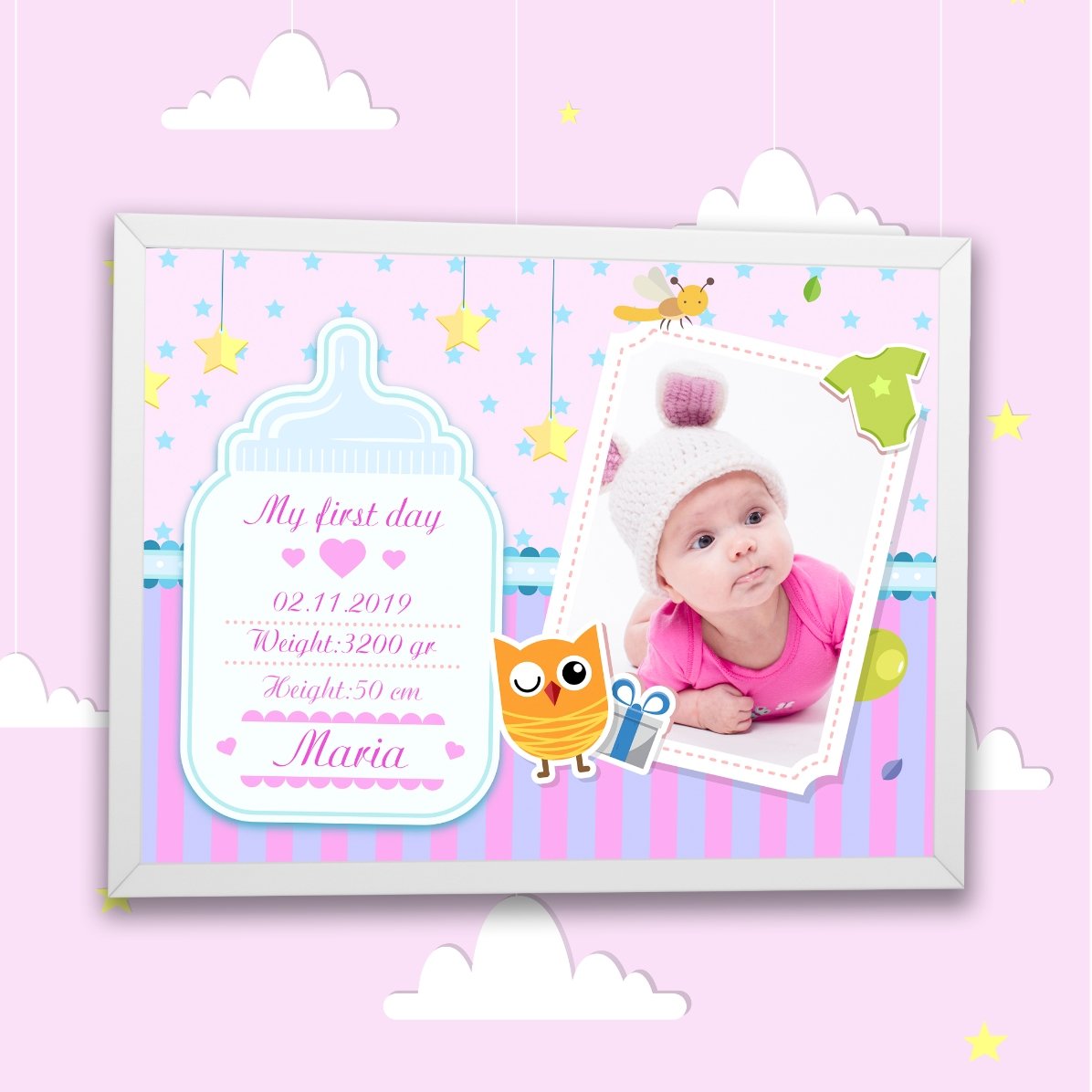 Tablou personalizat pentru nou născuți - Fetițe