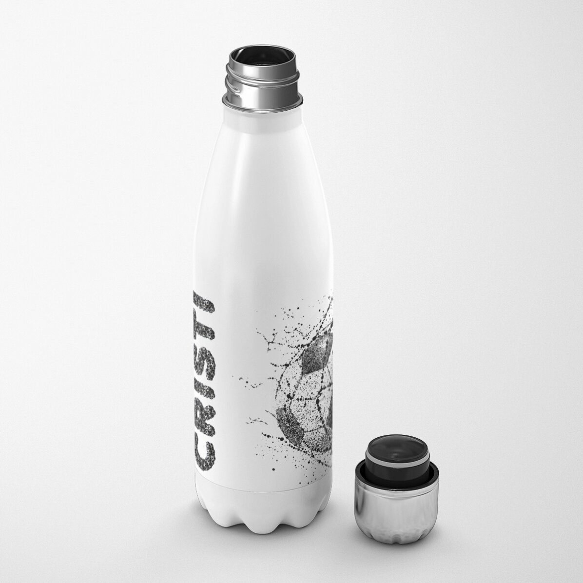 Termos cu bază albă personalizat cu nume - Fotbal