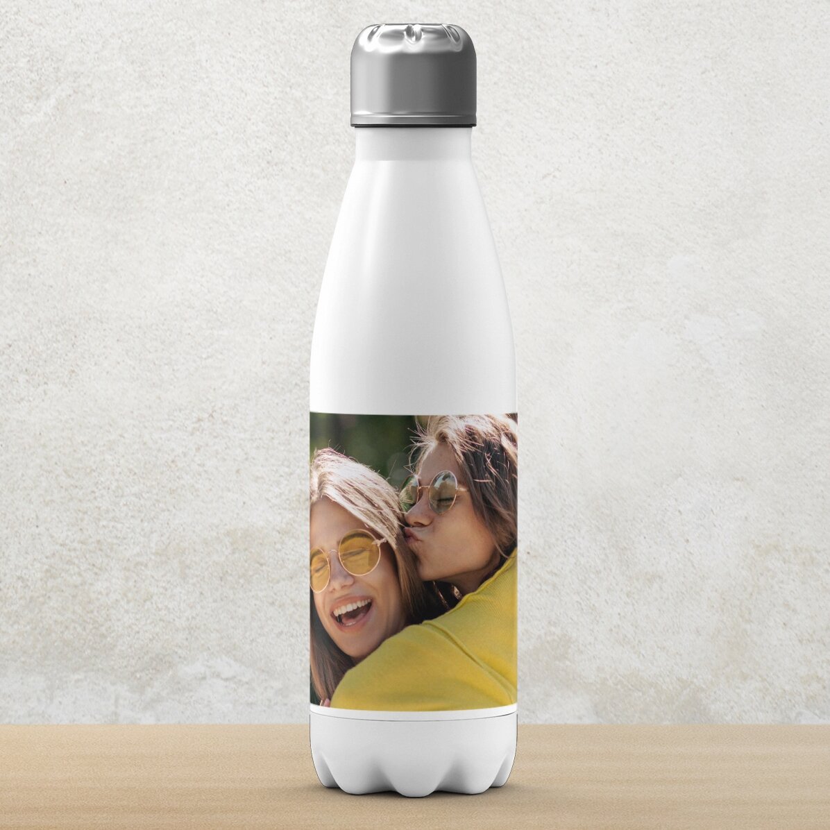 Termos cu bază albă personalizat cu o poză landscape