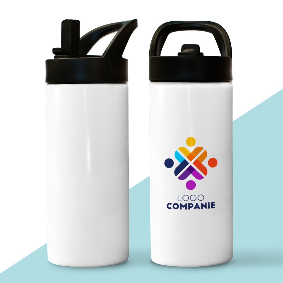 Termos cu mâner și pai personalizat cu logo