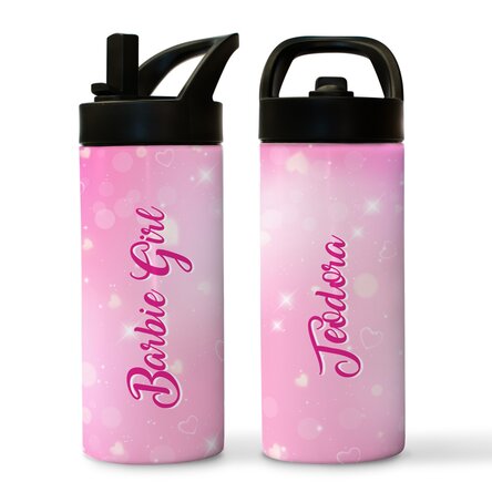 Termos cu mâner și pai personalizat cu nume - Barbie