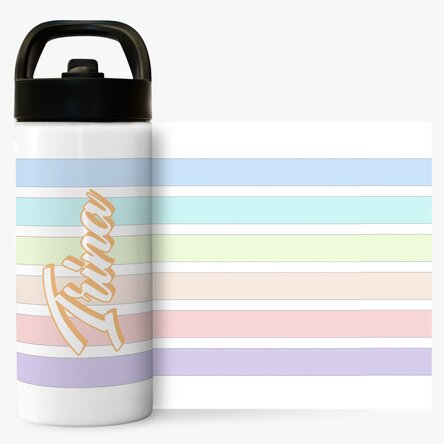 Termos cu mâner și pai personalizat cu nume - Dungi colorate