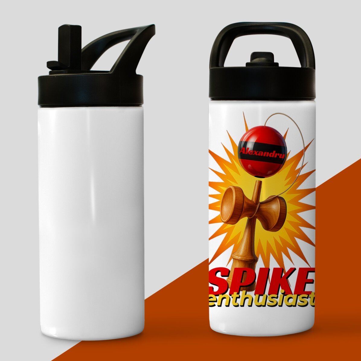 Termos cu mâner și pai personalizat cu nume pentru copii - Spike Enthusiast